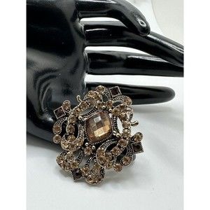 New Catherine's Brooch Gorgeous Fall Amber Rhinestones Bronze t. 2" Very Sparkly